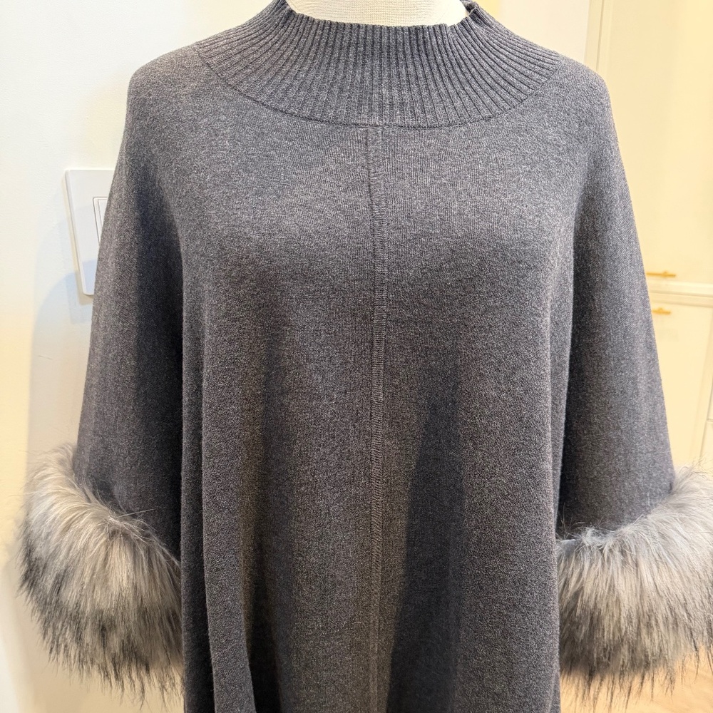 Charcoal grey faux fur trim cape Size M/L